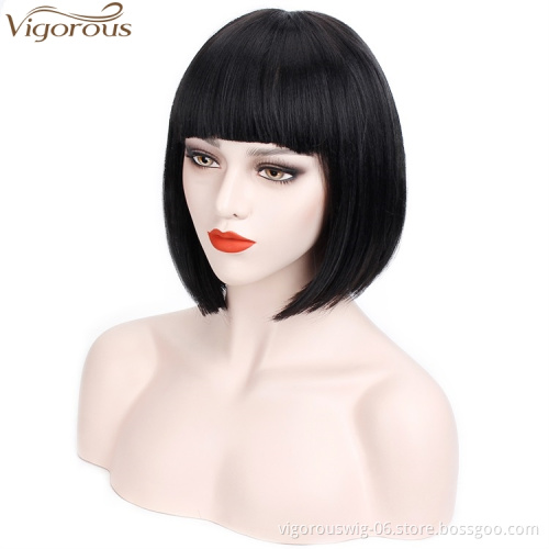 Vigorous Pixie Cut Short Hair Wig Straight with Flat Bangs Synthetic Bob Hair Colorful Cosplay Daily Party Wig for Women